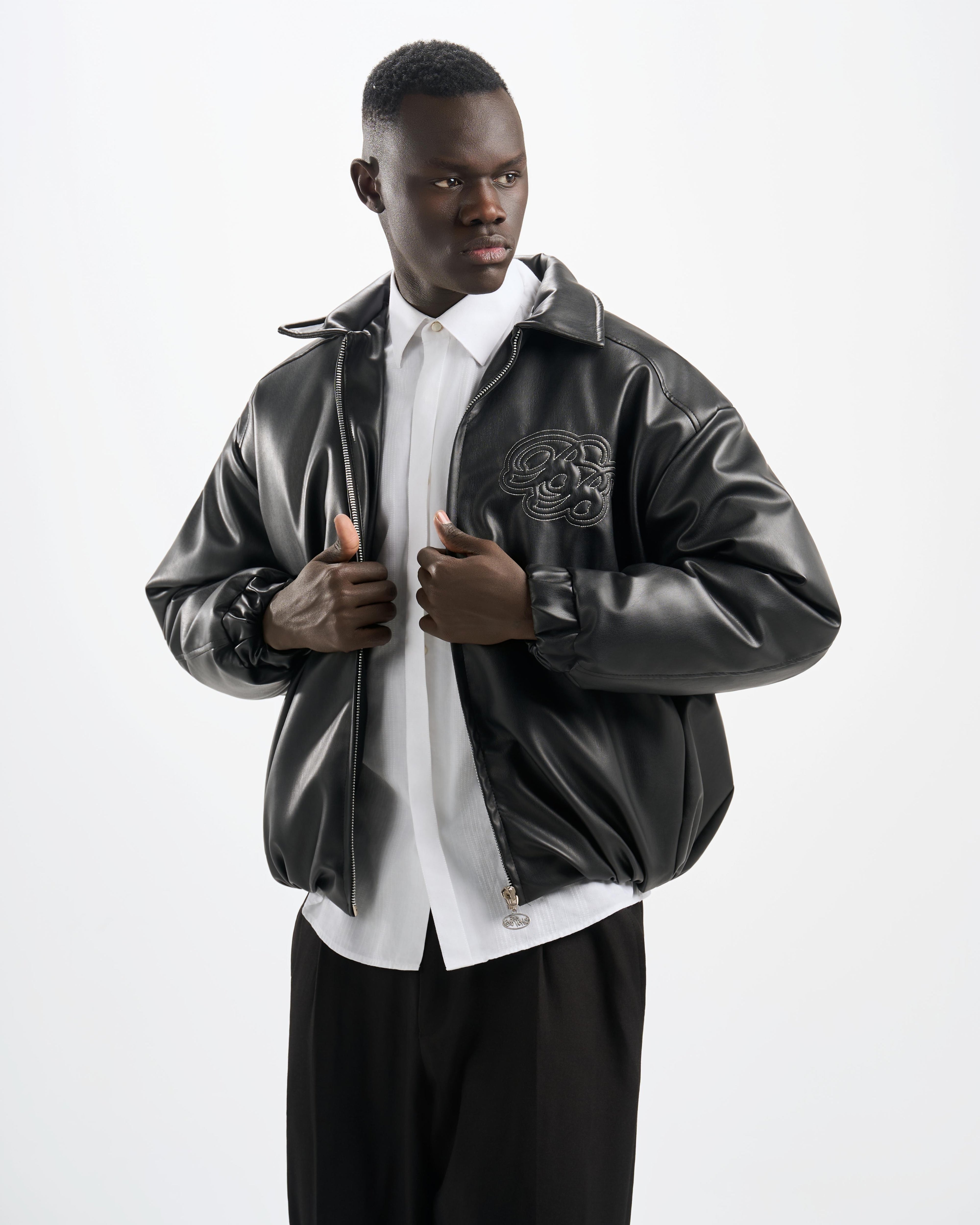 Botchi Embroidered Leather Jacket Black (Oversized - Waterproof)