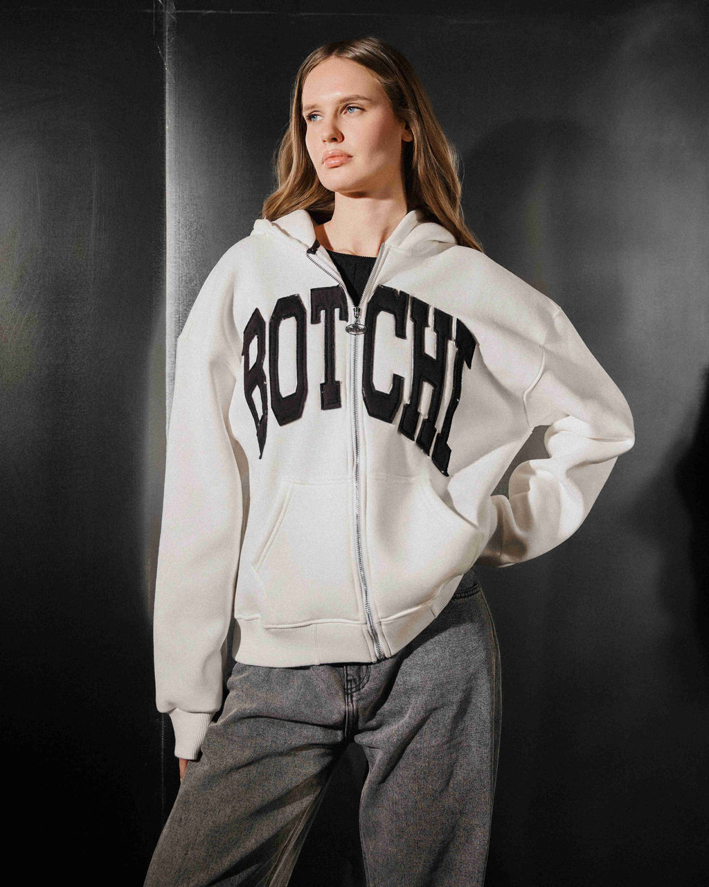 Botchi Heavy Melton Zip Hoodie White