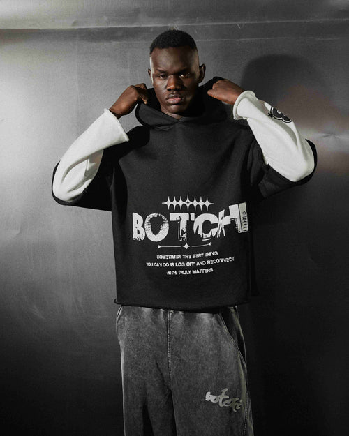 Botchi Layered Melton Hoodie Black & White